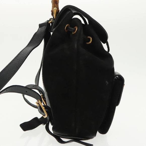 GUCCI Bamboo Backpack Suede Black Gold 003 1705 0030 Auth ep6590 - Picture 5 of 16